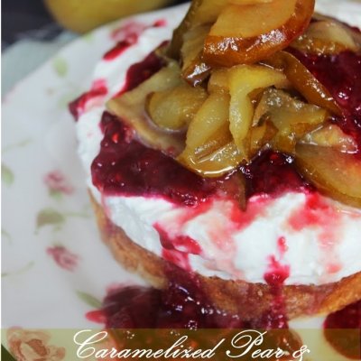 Caramelized Pear and Raspberry Cheesecake