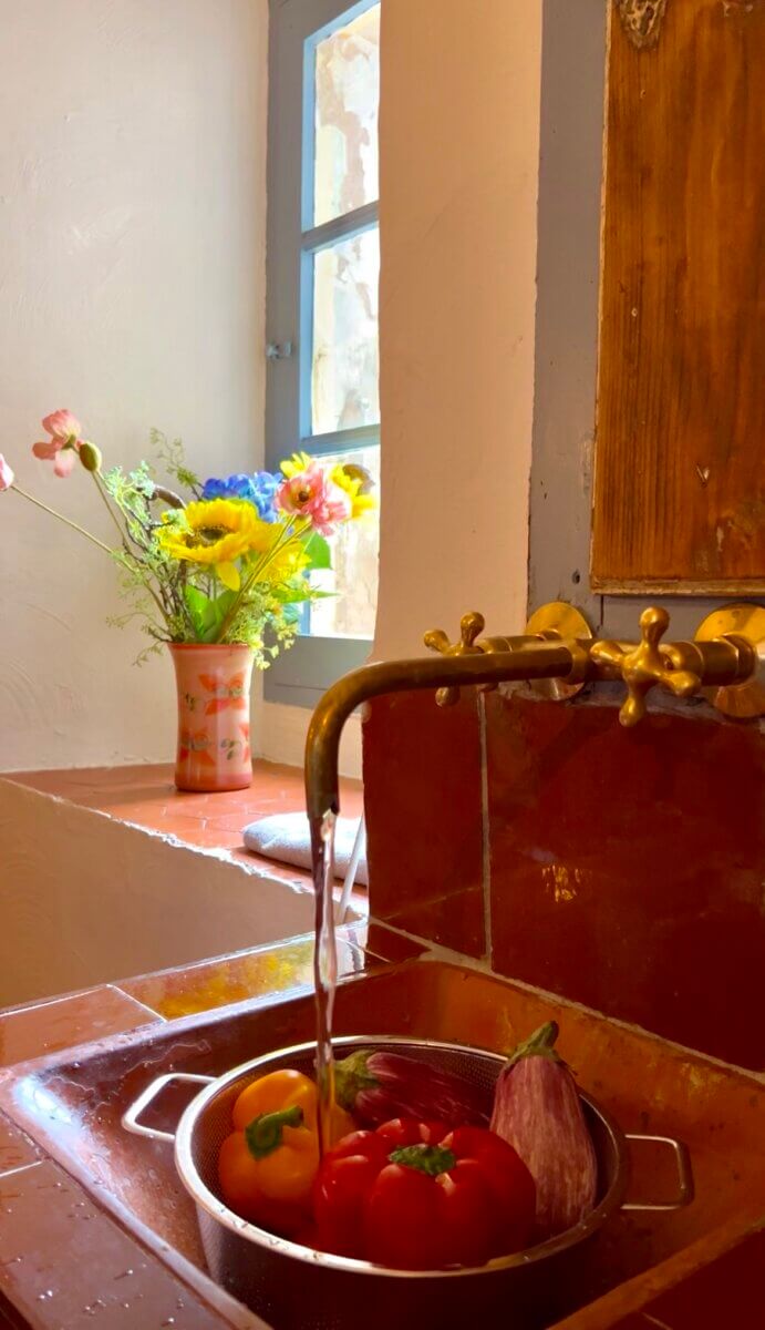 Washing vegetables bought at the farmers market 