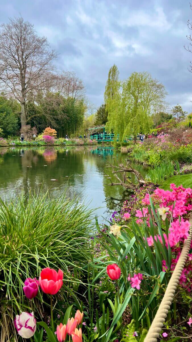 This image shows Claude Monet's water garden in Giverny, France, the famous site that inspired his renowned Water Lilies series.