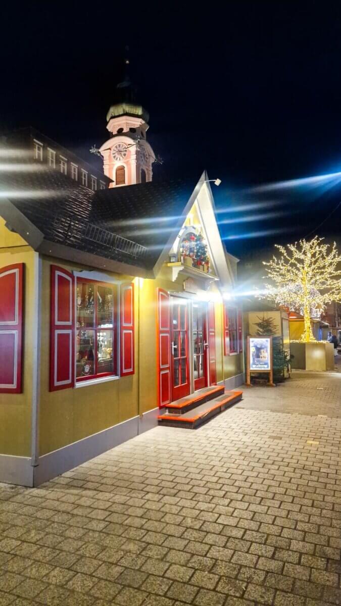 Wooden Christmas decoration hut at a Christmas market in Austria